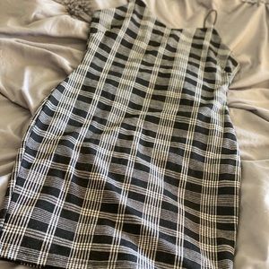 Black&White Plaid Print Mini Dress